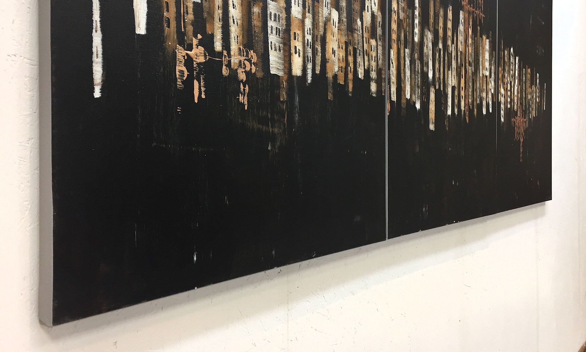 WandbilderXXL Gemälde Golden Nights 180 x 80 cm, Abstraktes Gemälde, handgemaltes Unikat