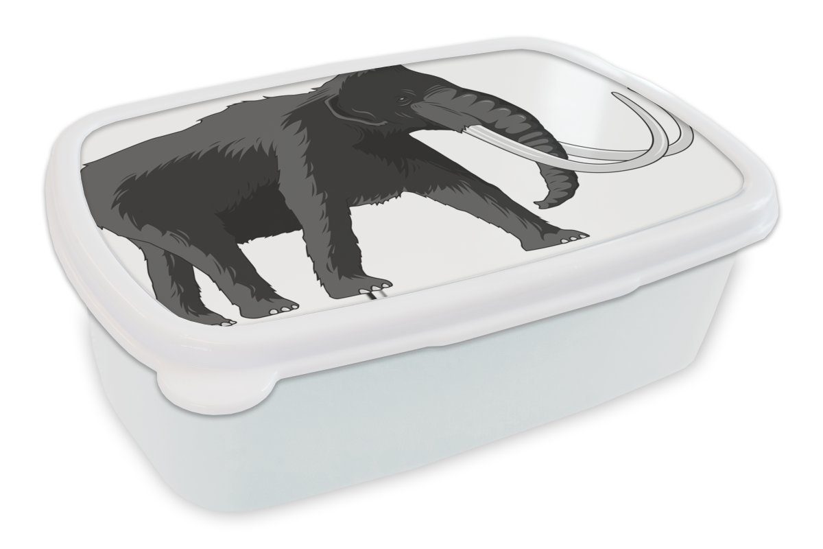 MuchoWow Lunchbox Illustration eines Mammuts - schwarz und weiß, Kunststoff, (2-tlg), Brotbox für Kinder und Erwachsene, Brotdose, für Jungs und Mädchen