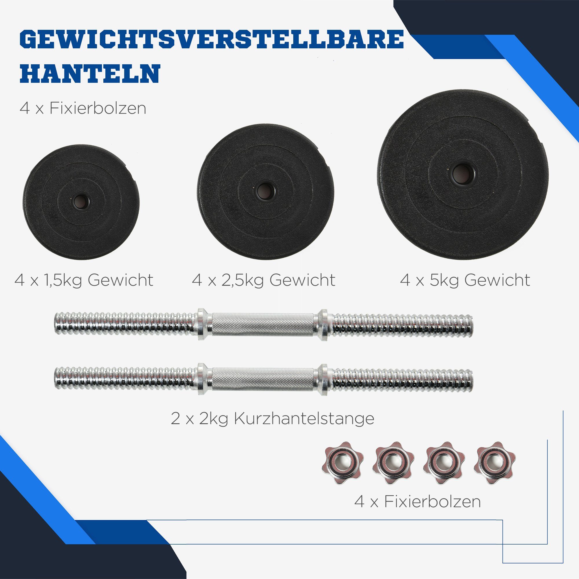 HOMCOM Hantel-Set Kurzhantel-Set 40 kg, Schwarz, (Set, 2er Set Kurzhanteln mit 12 Hantelscheiben), für Krafttraining und Fitness – Bild 4 von 5