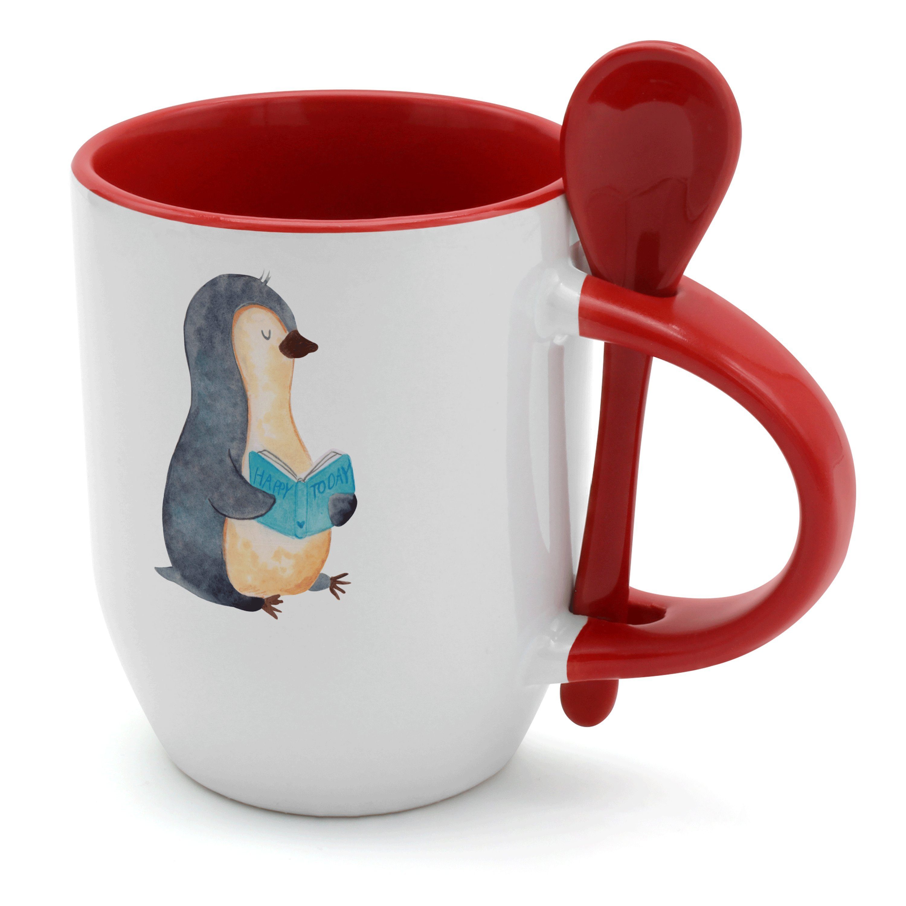 Mr. & Mrs. Panda Tasse Pinguin Buch - Weiß - Geschenk, Faulenzen, Tassen, Kaffeetasse, Büche, Keramik