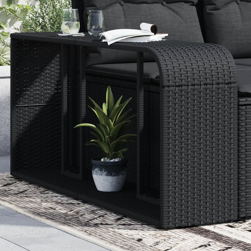 furnicato Badregal Schwarzes Lagerregal aus PE-Rattan mit Stahlrahmen 112x27x55 cm, 1-tlg., Wetterfestes Gartenregal mit integriertem Stauraum für den Poolbereich