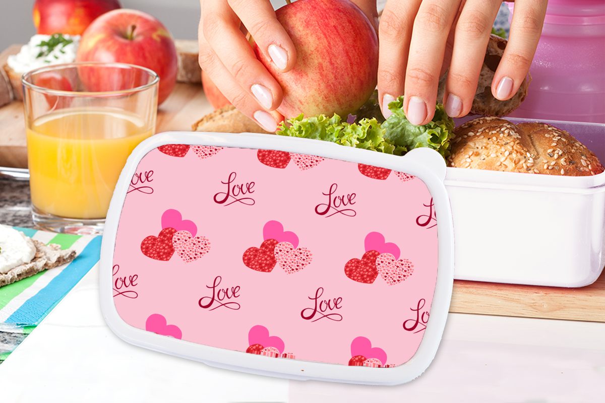 Design und Liebe Lunchbox Kinder - Kunststoff, (2-tlg), für - weiß Mädchen Brotbox und Liebesgeschenk, Erwachsene, MuchoWow für Brotdose, Jungs