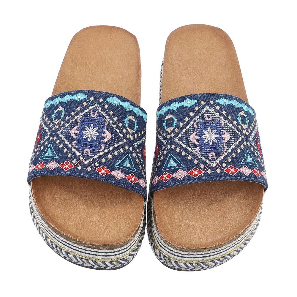 Ital-Design Damen Mules Freizeit Plateausandaletten (85698102) Flach Pantoletten in Blau