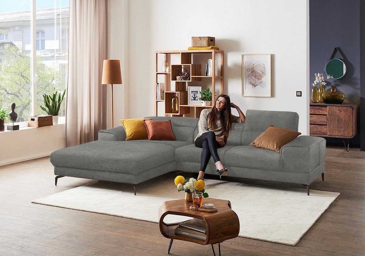 W.SCHILLIG Ecksofa Piedroo, Designsofa mit tollem Sitzkomfort, elegant und bequem, L-Form, Kopfteilverstellung, wahlweise mit Sitztiefenverstellung, Breite 303cm