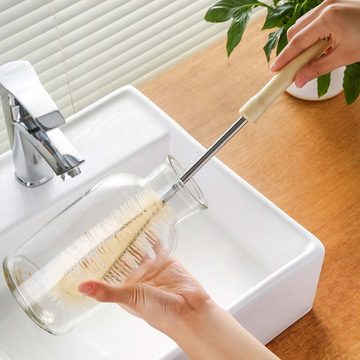 FIDDY Reinigungsbürsten-Set Flaschenbürste, Wasserflaschenbürste aus Holz mit langem Stiel, (4-tlg), Geeignet für Sojamilchmaschinen, Wasserbecher und Wasserkocher