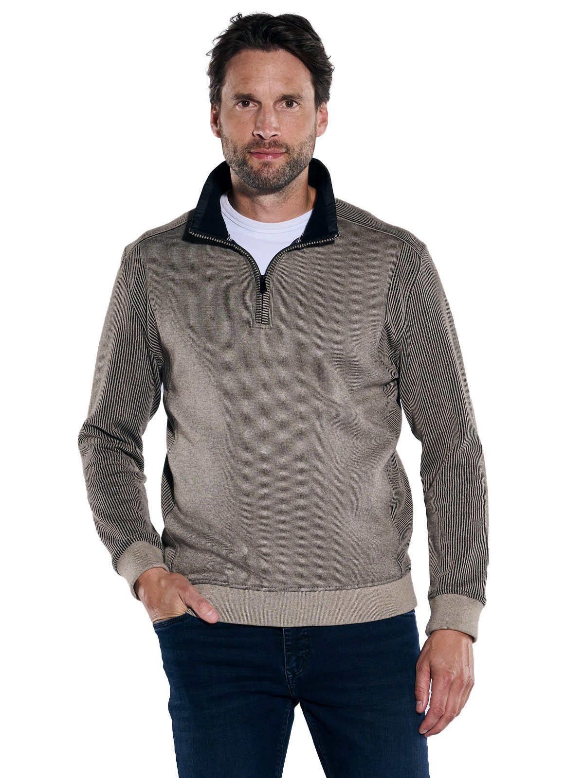 Engbers Sweatshirt engbers Herren Sweatshirt mit Troyerkragen, Braunbeige günstig online kaufen