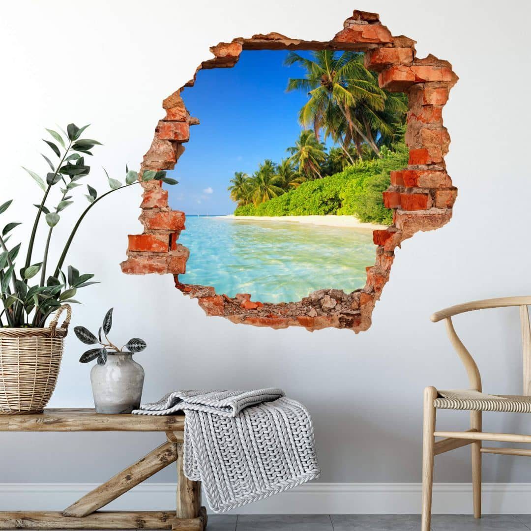 K&L Wall Art Wandtattoo 3D Wandtattoo Aufkleber Colombo Strand Urlaub Affirmationen Malediven, Mauerdurchbruch Wandbild selbstklebend