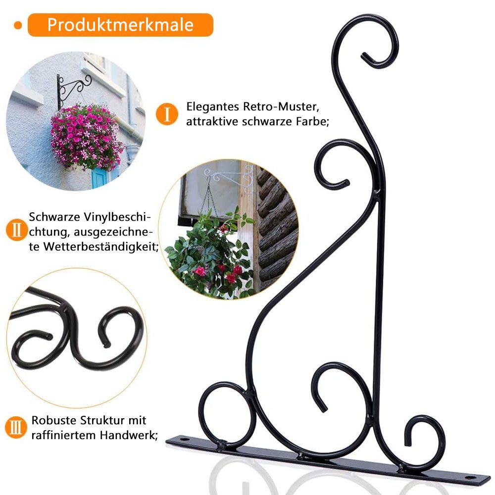 TUWENA Wandhaken Haken Blumenampel Schwarz mit Schrauben,Pflanze Wandhalterung hängende