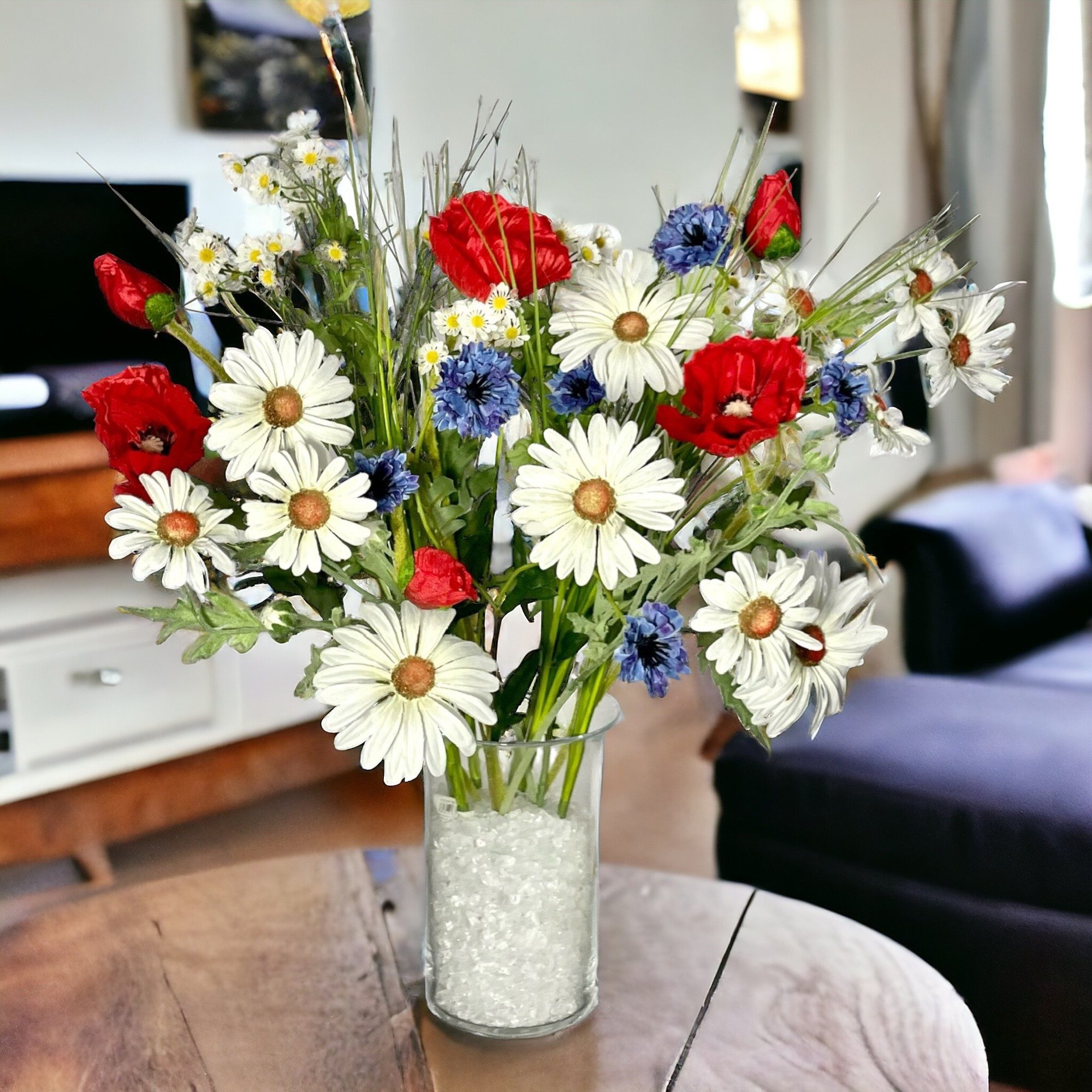 Kunstblumenstrauß Künstlicher Wiesenblumenstrauß ca. 60cm, Feldblumen Gartenblumen, naninoa GmbH