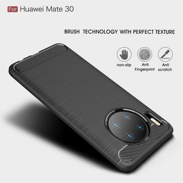 König Design Handyhülle Huawei Mate 30, Huawei Mate 30 Handyhülle Carbon Optik Backcover Schwarz