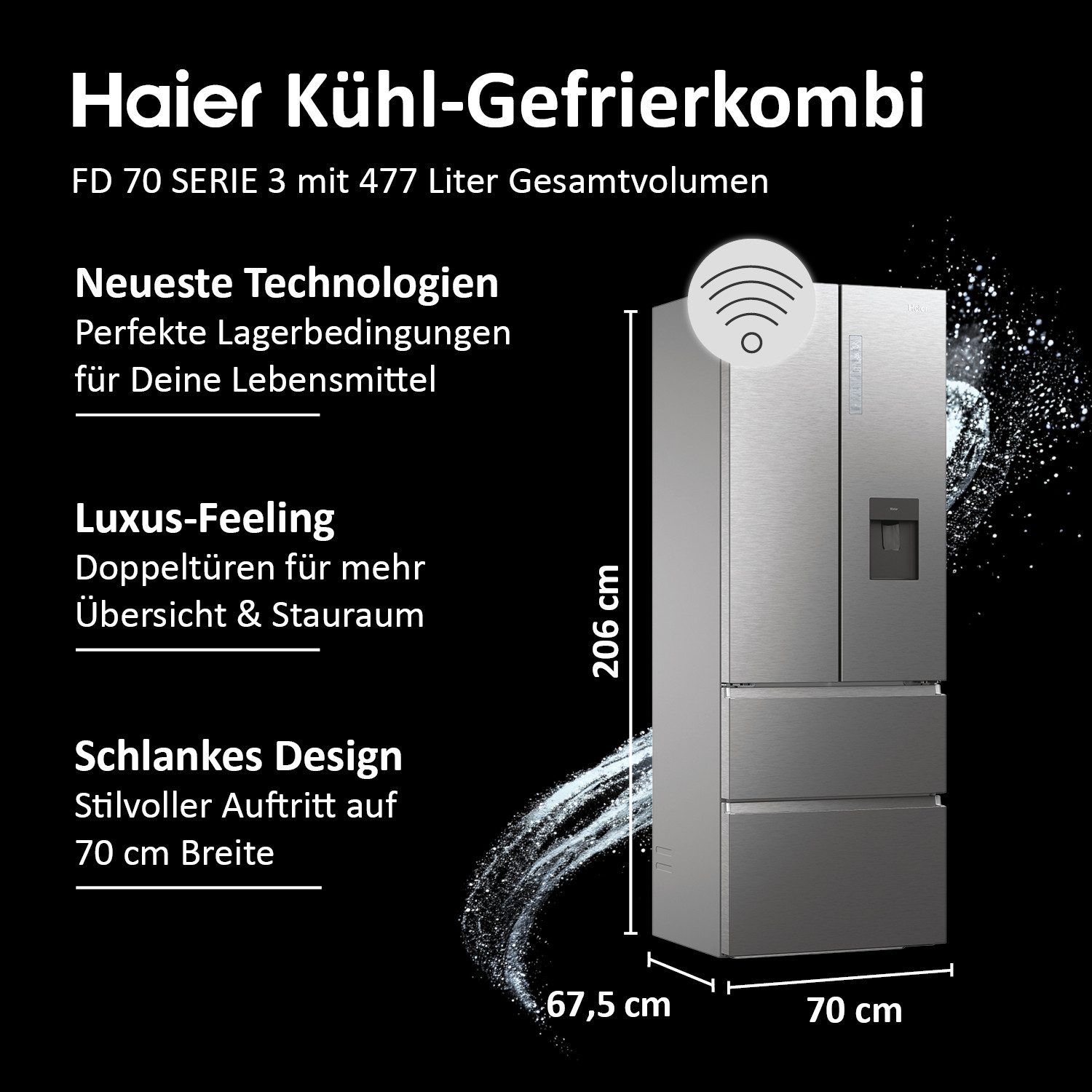 Haier French Door French Door 70 HFR7720DWMP, 200,6 cm hoch, 70 cm breit