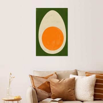 Posterlounge Poster ATELIER M, Hart gekochtes Ei auf Grün, Küche Illustration