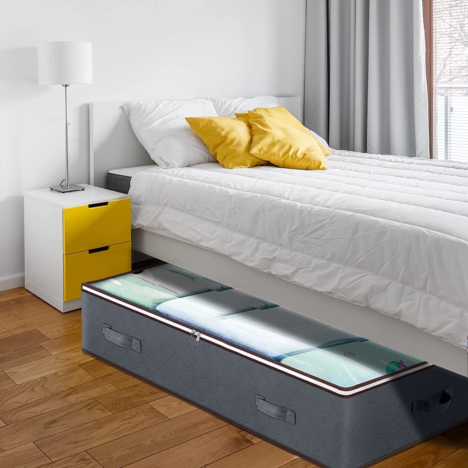 Refined Living Unterbettkommode 90L Aufbewahrungstaschen für unter dem Bett,4er Set,Aufbewahrungsbox (faltbare Organizer und Aufbewahrungsboxen, Schrankorganizer und Aufbewahrungsbehälter, Organisatoren mit Transparentes PVC-Fenster, Robuste Reißverschlüsse und Verstärkte Griffe, für den Einsatz unter dem Bett oder im Schrank, 4 St., Großes Fassungsvermögen, Hochwertiges Material, Vielseitig einsetzbar), für Decken, Handtücher, Kleidung, Bettdecken, Pullover, Bettwäsche