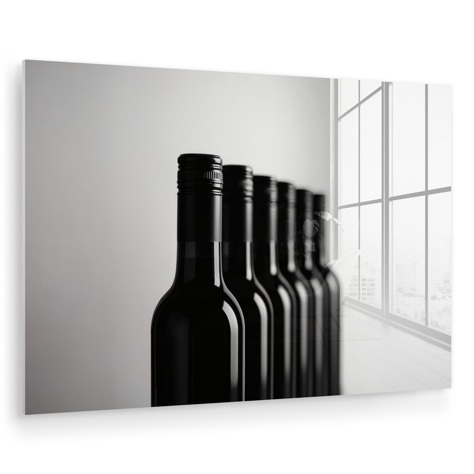 MuchoWow Acrylglasbild Weinflaschen - Schwarz - Minimalistisch, Inkl. Aufhä günstig online kaufen