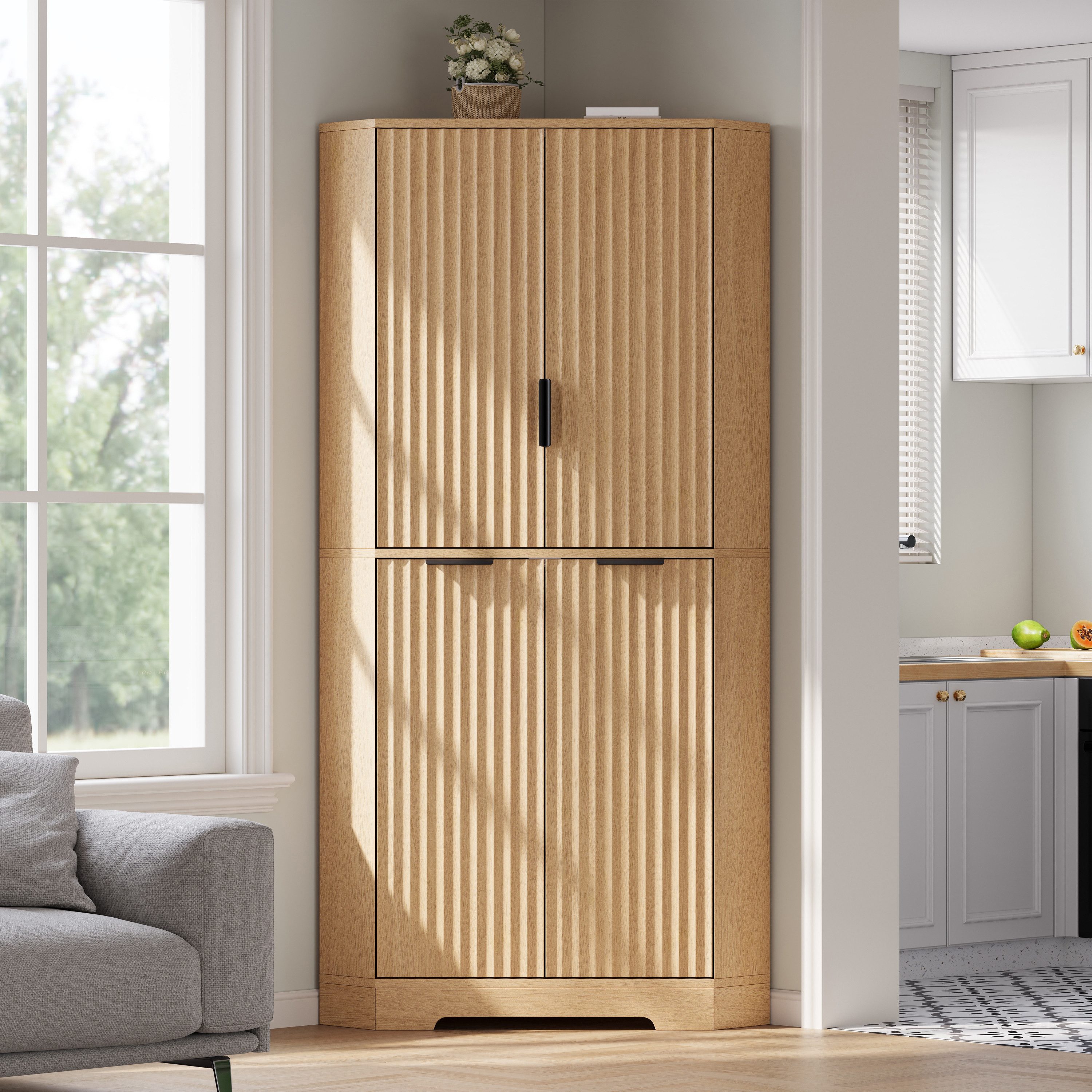 Ulife Eckschrank 60*60*172cm, Natur Aufbewahrungsschrank (2-St) mit 4 Türen und verstellbaren Einlegeböden