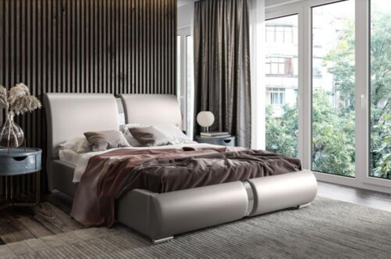 JVmoebel Polsterbett, Design Doppel Hotel Modern Bett Schlafzimmer 180x200cm Neu Grau