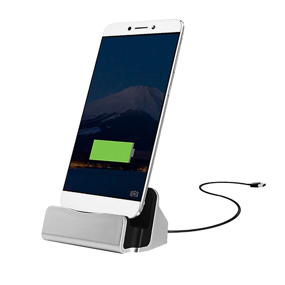 Trade-Shop Smartphone-Dockingstation USB-C Typ-C Ladegerät Ladestation Ladekabel Type-C 3.1 für Handy, Plug & Play / Anti-Rutsch-Fläche für besseren Stand