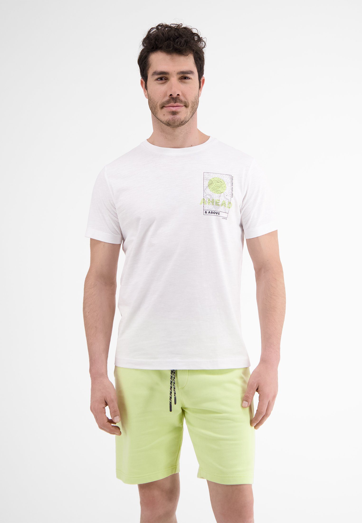 linker T-Shirt, auf LERROS T-Shirt Print LERROS WHITE Brust