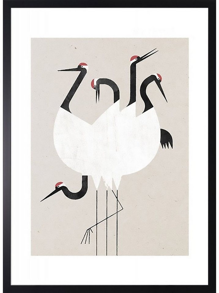 Cosy Home Ideas Bild mit Rahmen Wandbild Vögel japanisch Wanddeko Grafik  abstrakt Bild 60x90 cm, Kraniche (1 Stück), Der Kunstdruck ist laminiert/  beschichtet und somit feucht abwischbar