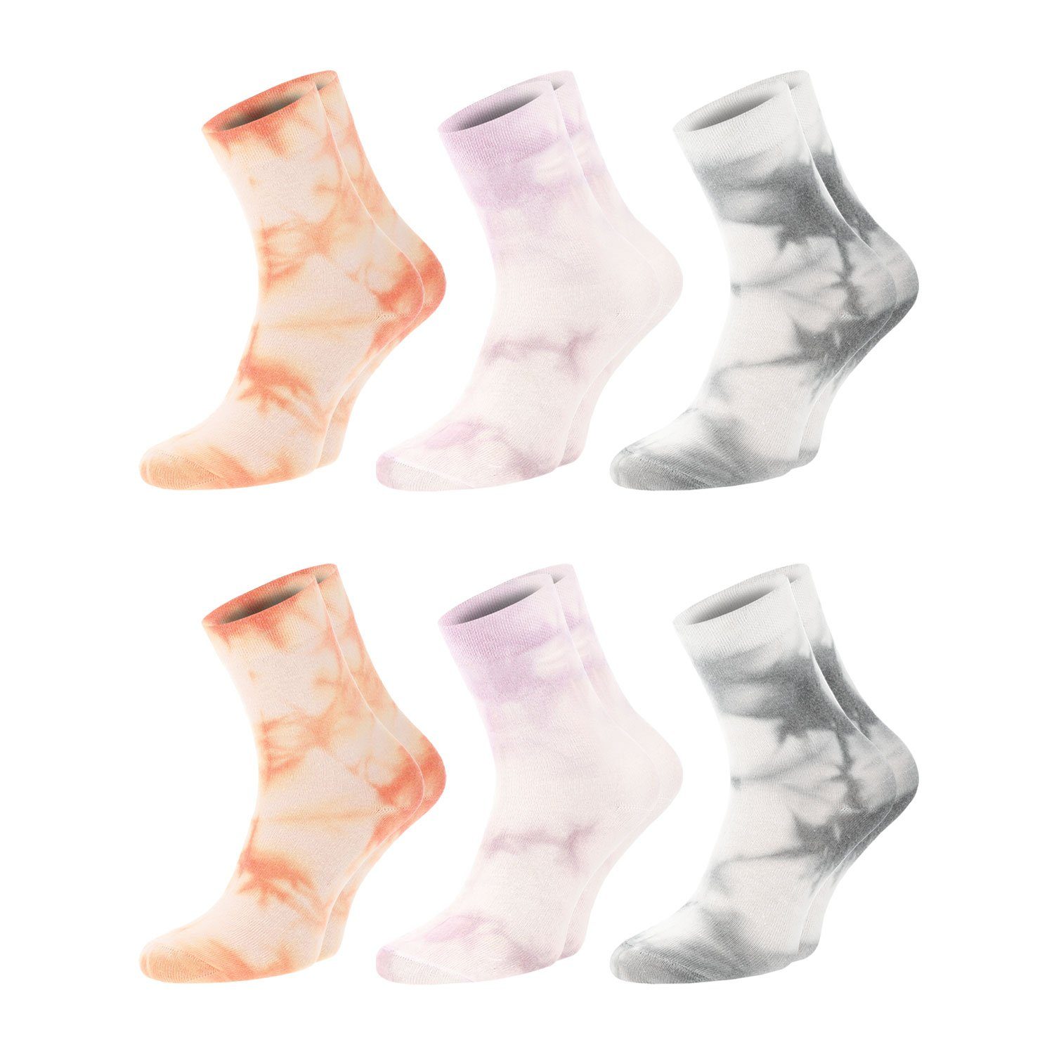 Freizeitsocken BATIK Socken für Damen aus Baumwolle in aprikot, lila, grau