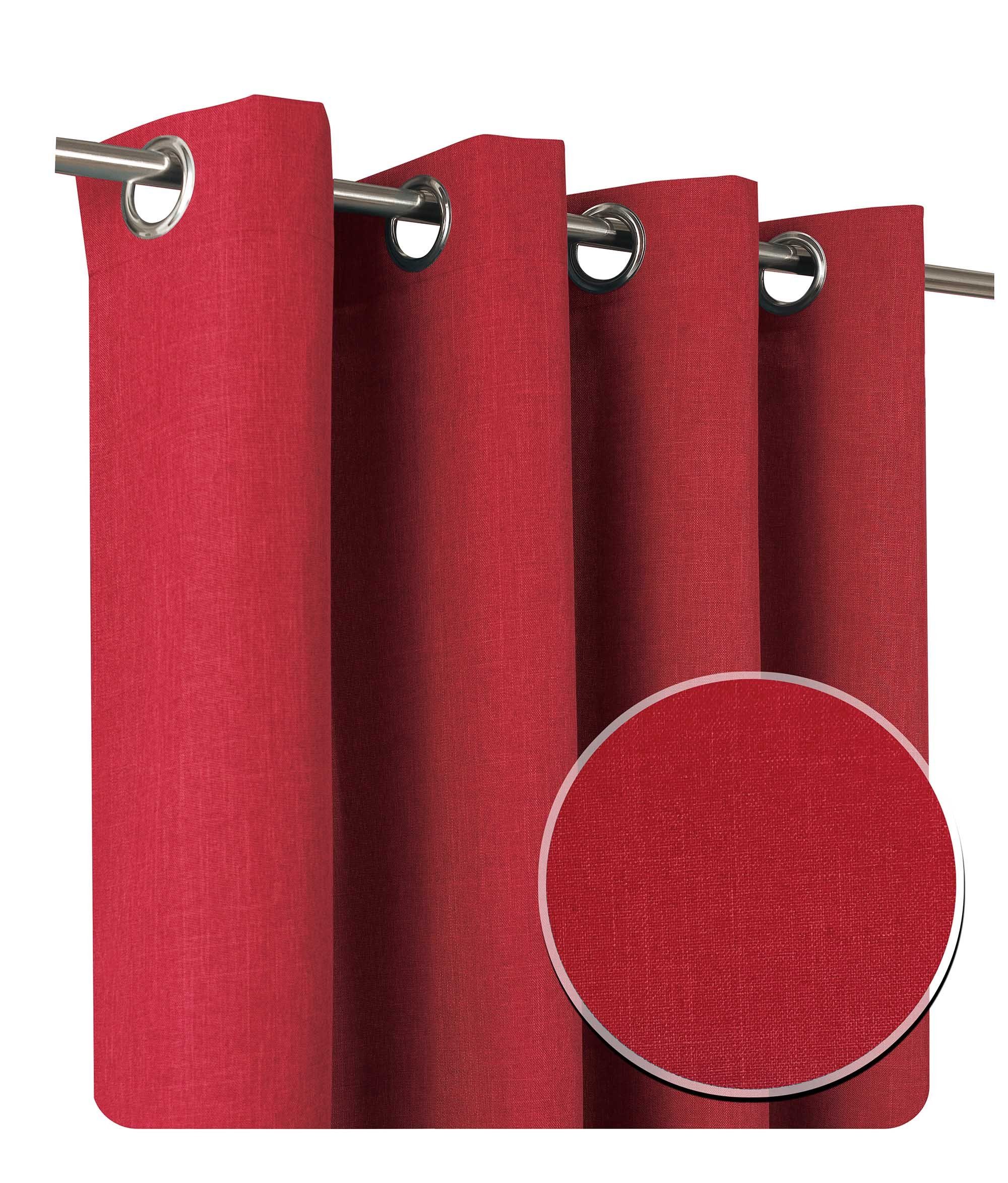 Polyester blickdicht 2er 140x245 Rot Bordeaux und Ösen uni, Set blickdicht, Gardine St), Struktur cm Leinenoptik Vorhang Ösen (2 Haus Deko,