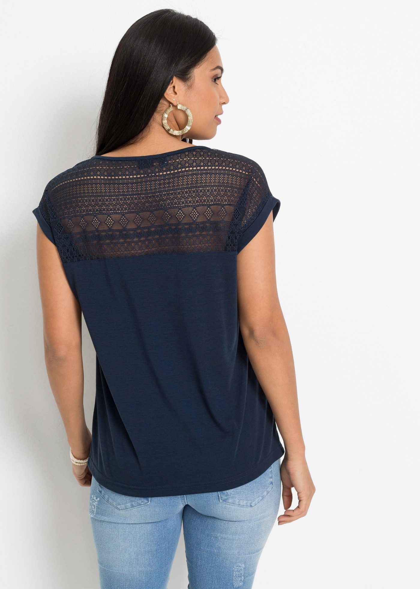 bonprix T-Shirt lockere Passform, Kurzarm, aus Viskose-Mix, mit hochwertiger Spitze – Bild 3 von 5