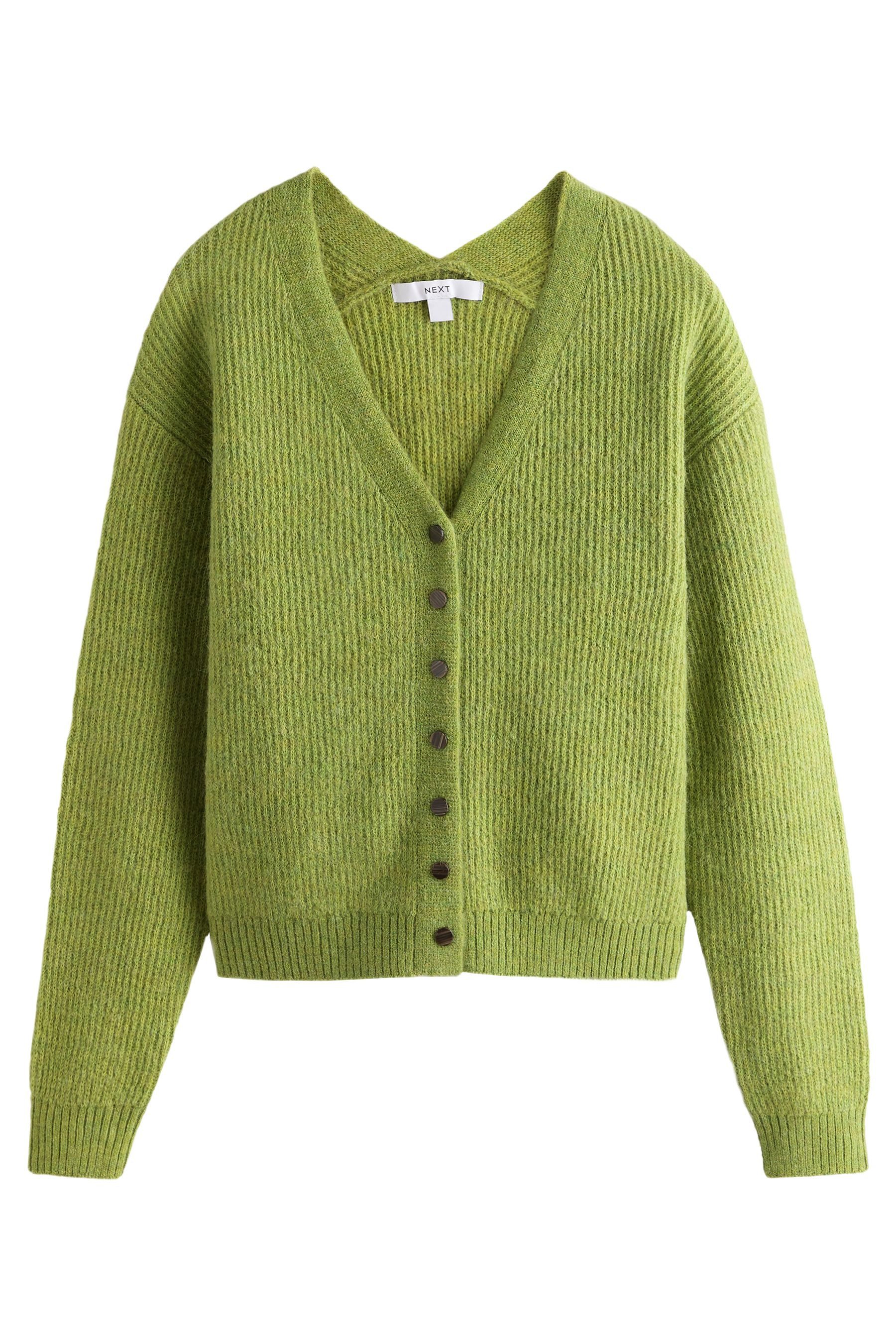 Strickjacke Langärmelige, gerippte Strickjacke, V-Ausschnitt