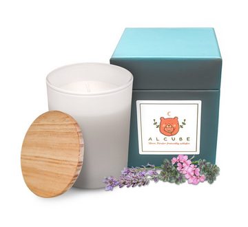 Alcube Duftkerze Lavendel & Geranium, aus 100% veganem Sojawachs - Duftmomemte für Zuhause