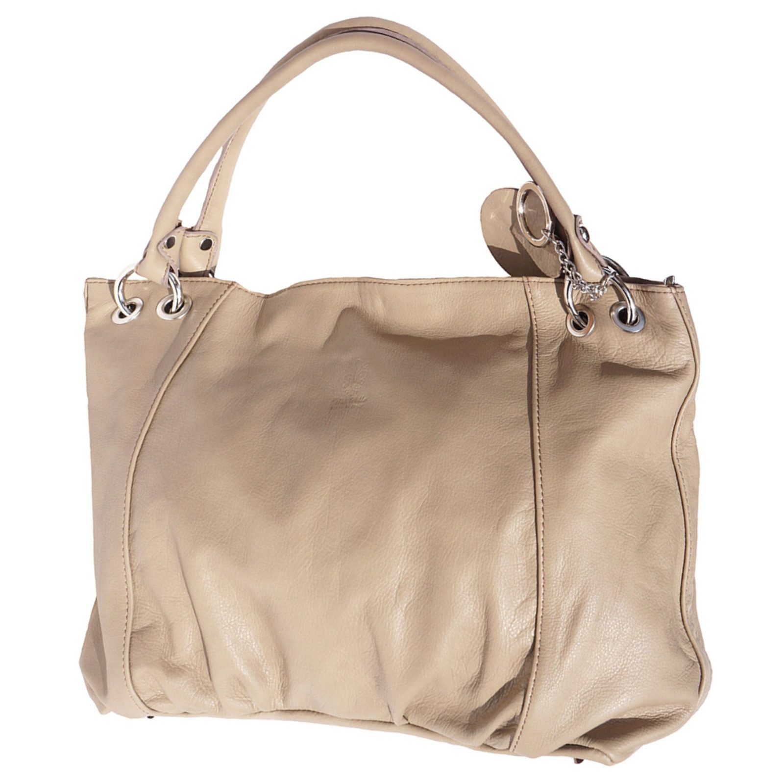 FLORENCE Schultertasche Florence Echtleder Hobo Bag Damen taupe (Schultertasche), Damen Leder Schultertasche, Henkeltasche, helltaupe, braun ca. 42cm