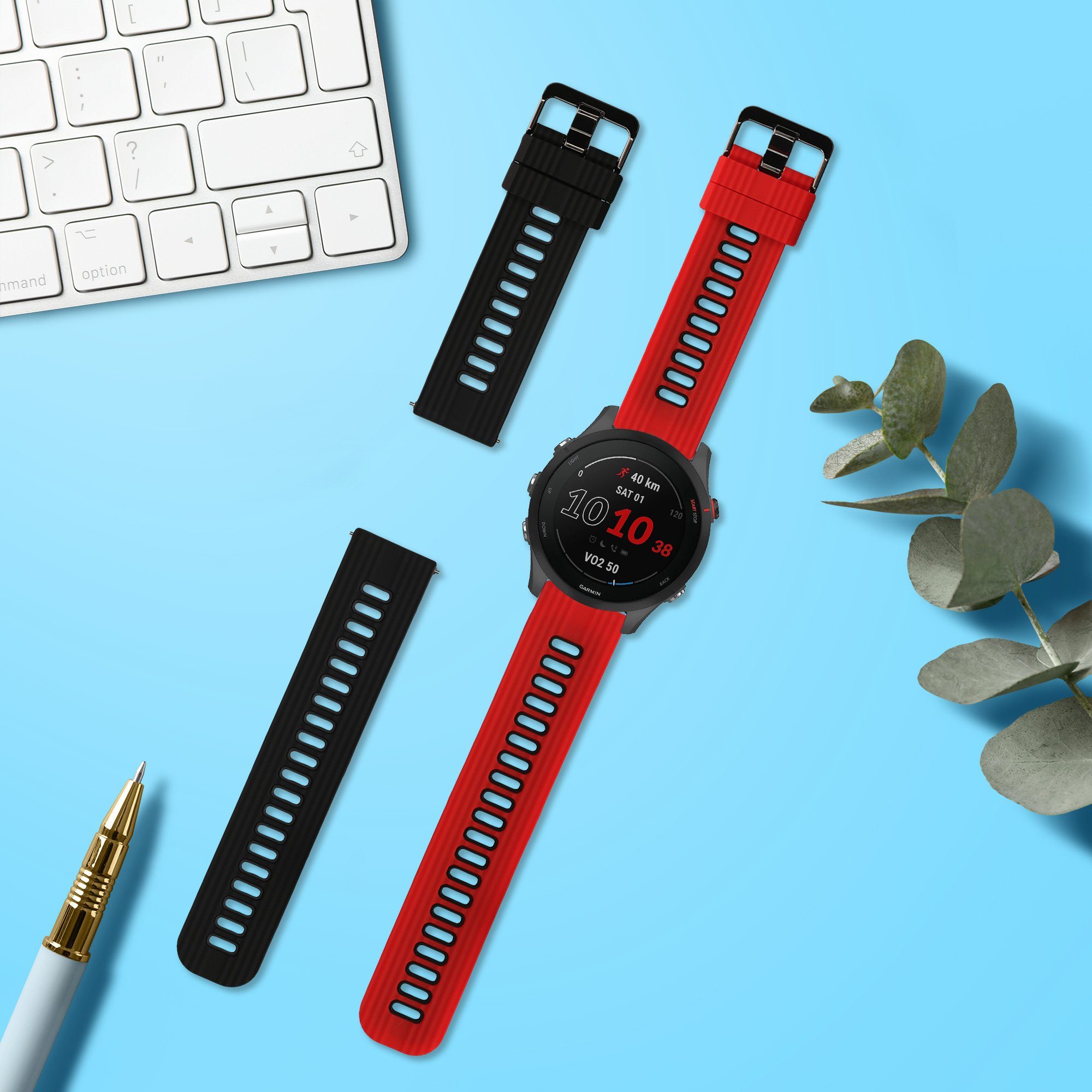 kwmobile Smartwatch-Hülle 2x Uhrenarmband für Garmin Forerunner 255 / 255 Music Armband, Fitnesstracker Band Set aus TPU Silikon - Ersatzarmband Smartwatch