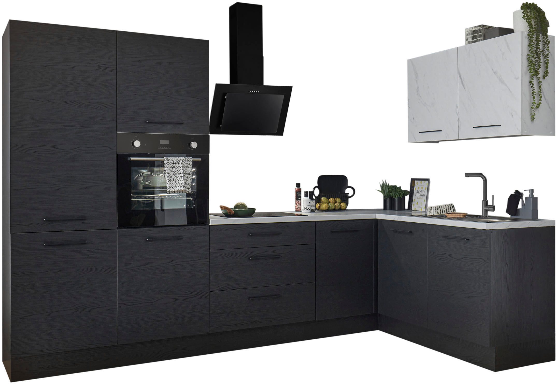 BASIC by Balculina Winkelküche Yorki, Stellmaße B/T 320x120/60 cm, wahlweise mit E-Geräten