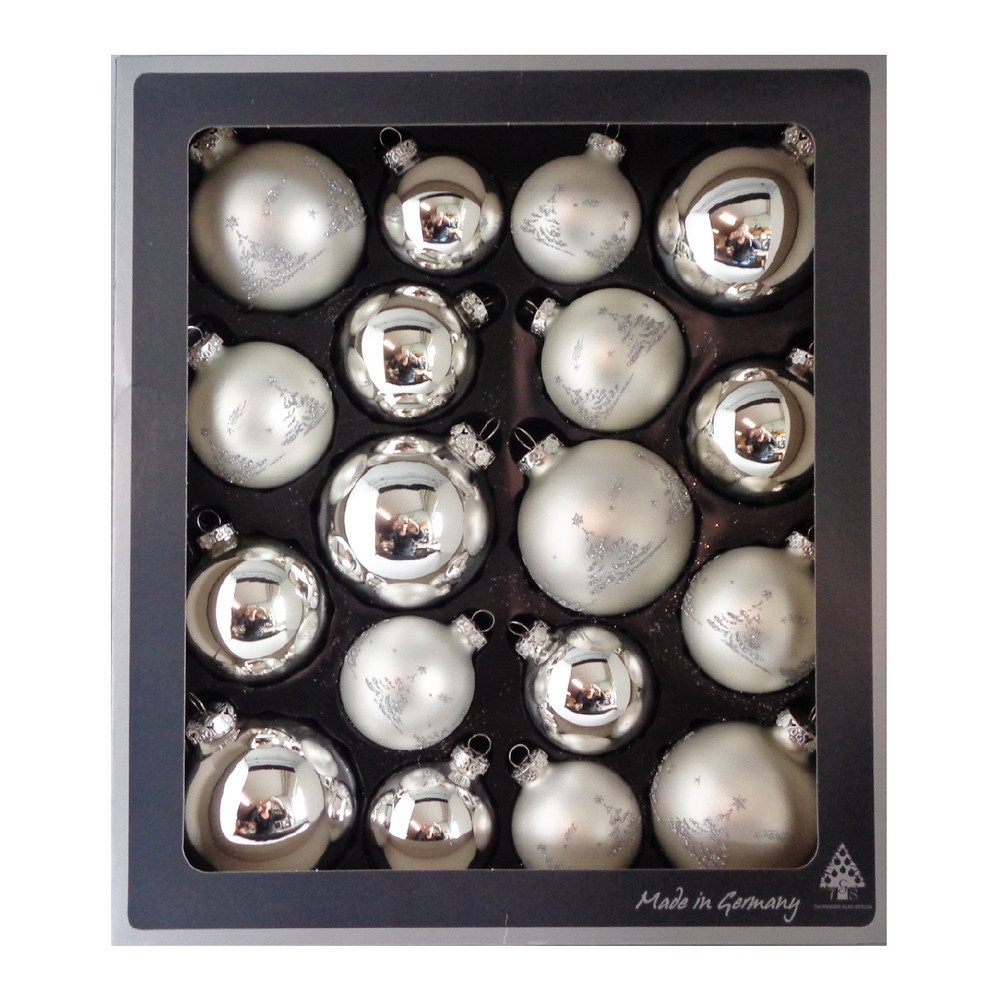 Thüringer Glasdesign Christbaumschmuck Weihnachtskugel Set silber 18teilig silber 19 Teile