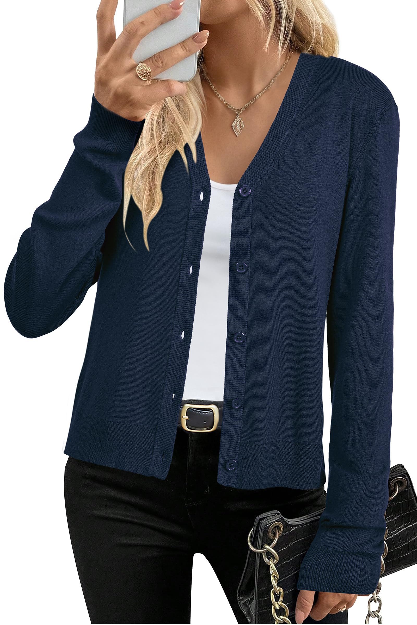 Arach&Cloz Strickjacke Damen Langarm Solid Strickjacken Leichter Cardigan mit V-Ausschnitt