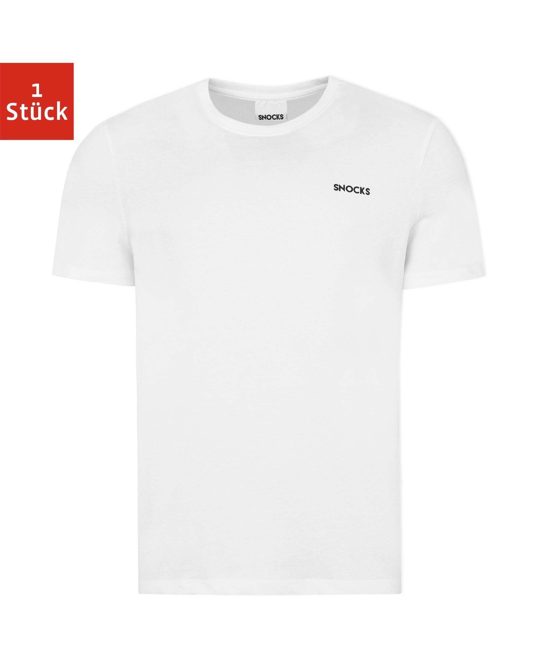 SNOCKS T-Shirt Basic T-Shirt Herren, Crew Neck Shirt (1-tlg) aus 100% Bio-Baumwolle, mit Logo-Schriftzug Weiß