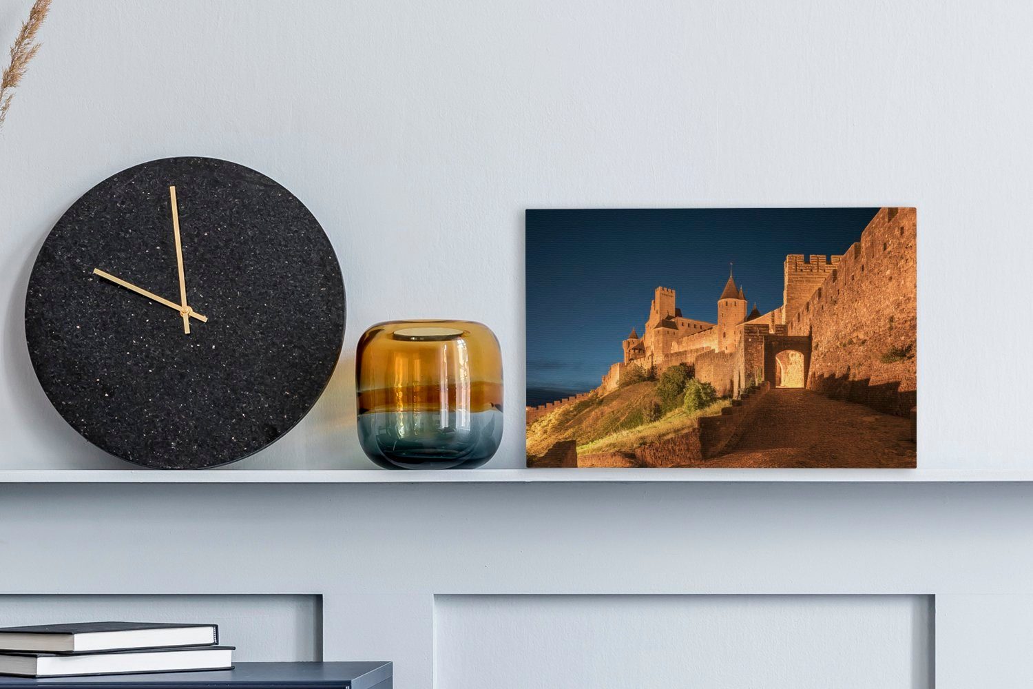 OneMillionCanvasses® Leinwandbild Carcassonne Schloss Leinwandbilder, 30x20 St), - Nacht, cm Wanddeko, (1 Aufhängefertig, - Wandbild