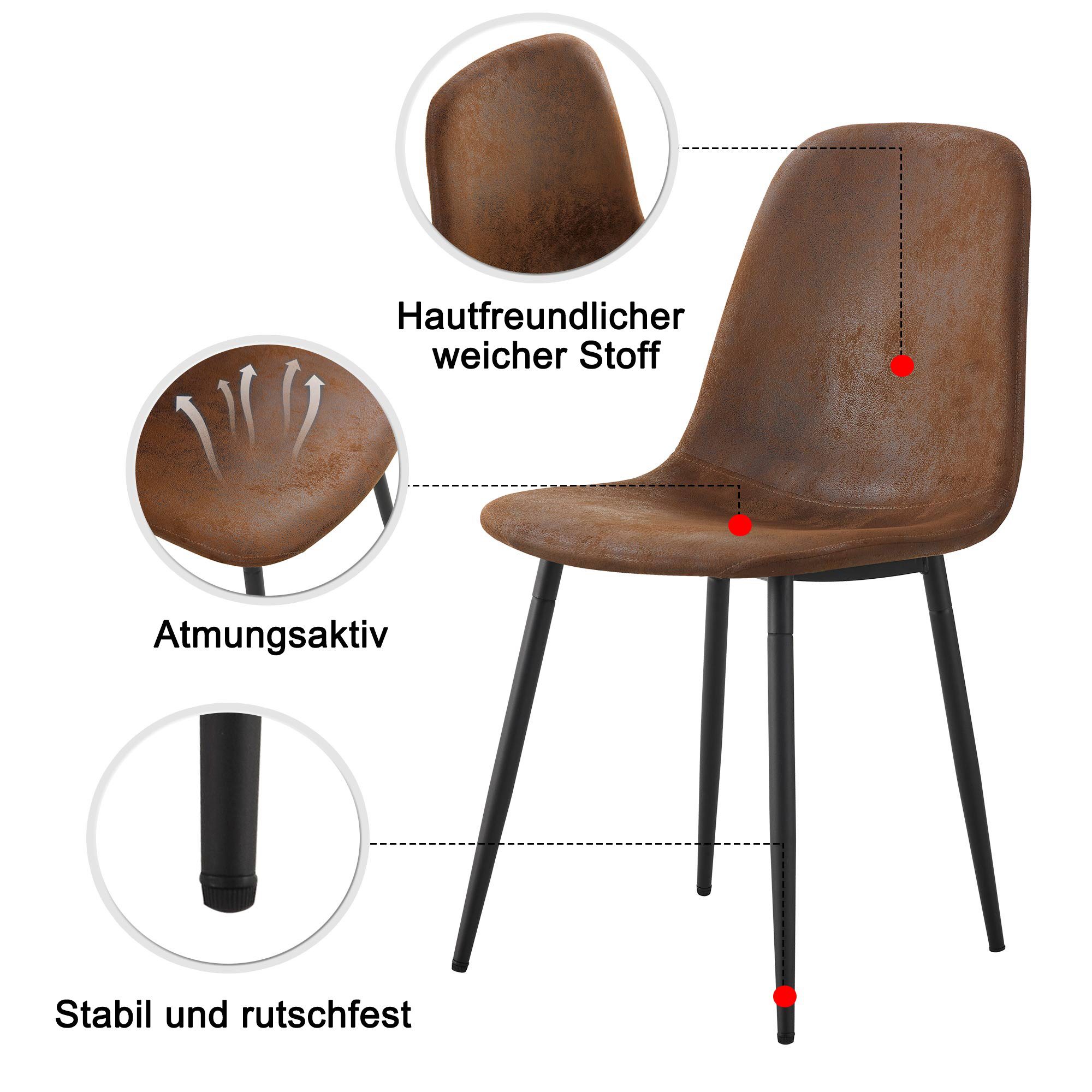 Essgruppe, (5-tlg., 117x68 cm Esstisch mit 4x Stühlen), Küchentisch Set, Kunstleder Esszimmerstuhl, Metallbeine