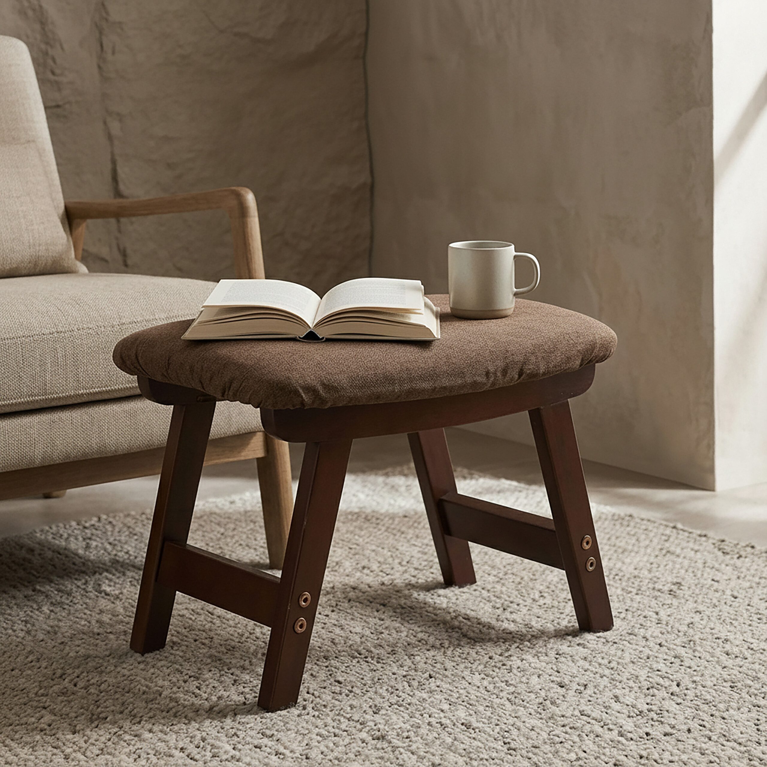relaxdays Fußhocker Holz & Stoff, braun