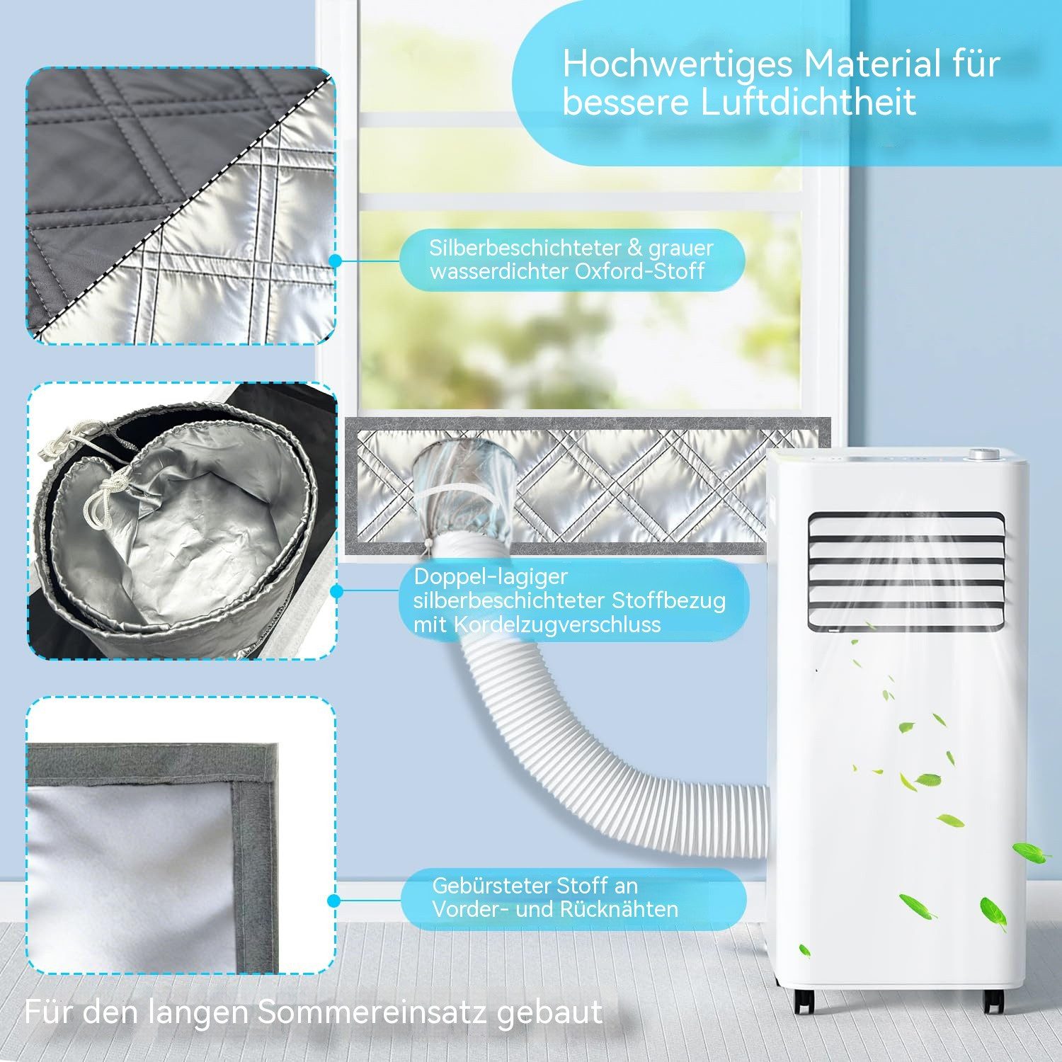 Diwzbyn Türdichtband tragbares Klimaanlagen-Fenster-Set, reflektierende Aluminiumfolie, Thermoschutz, 100 % Verdunkelung und wasserdicht