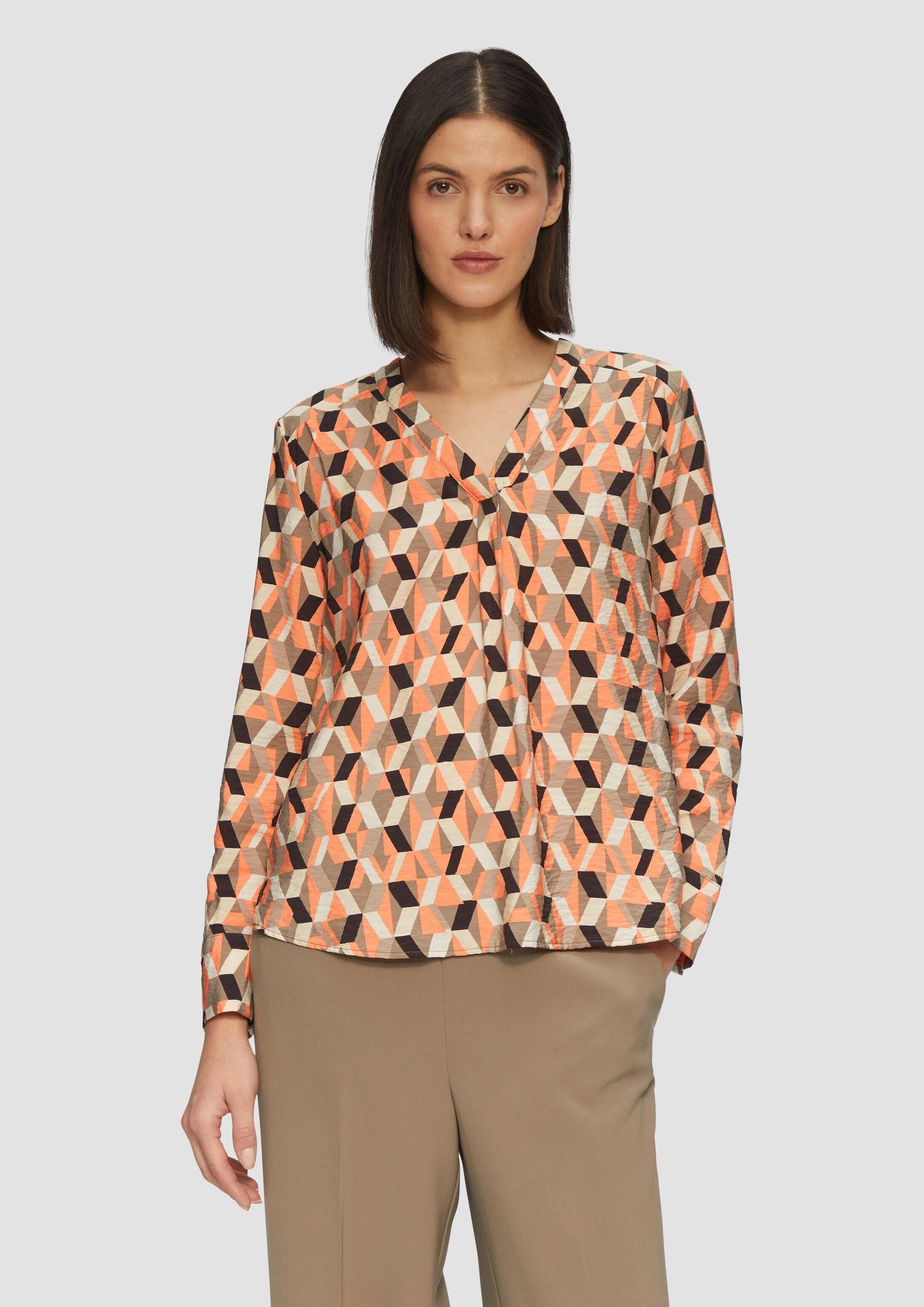 s.Oliver Langarmbluse Bluse Strukturierte Bluse mit V-Ausschnitt