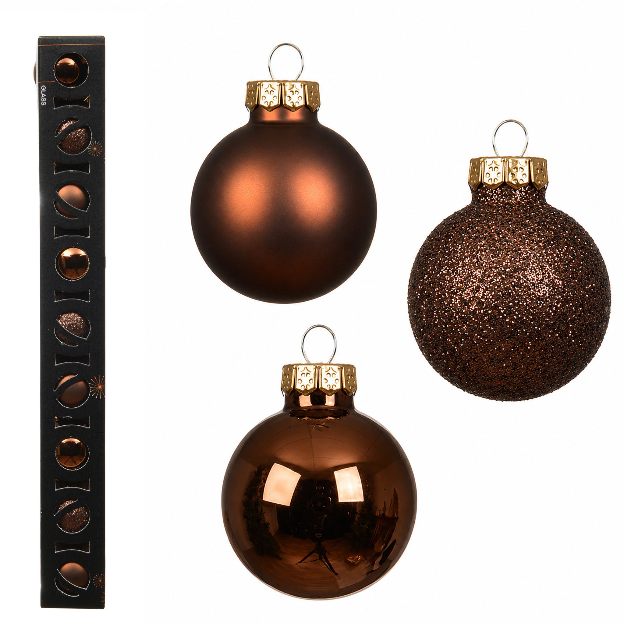 Kaemingk Weihnachtsbaumkugel, Weihnachtskugeln Glas 3cm Glanz Matt Glitzer 9er Set - Braun