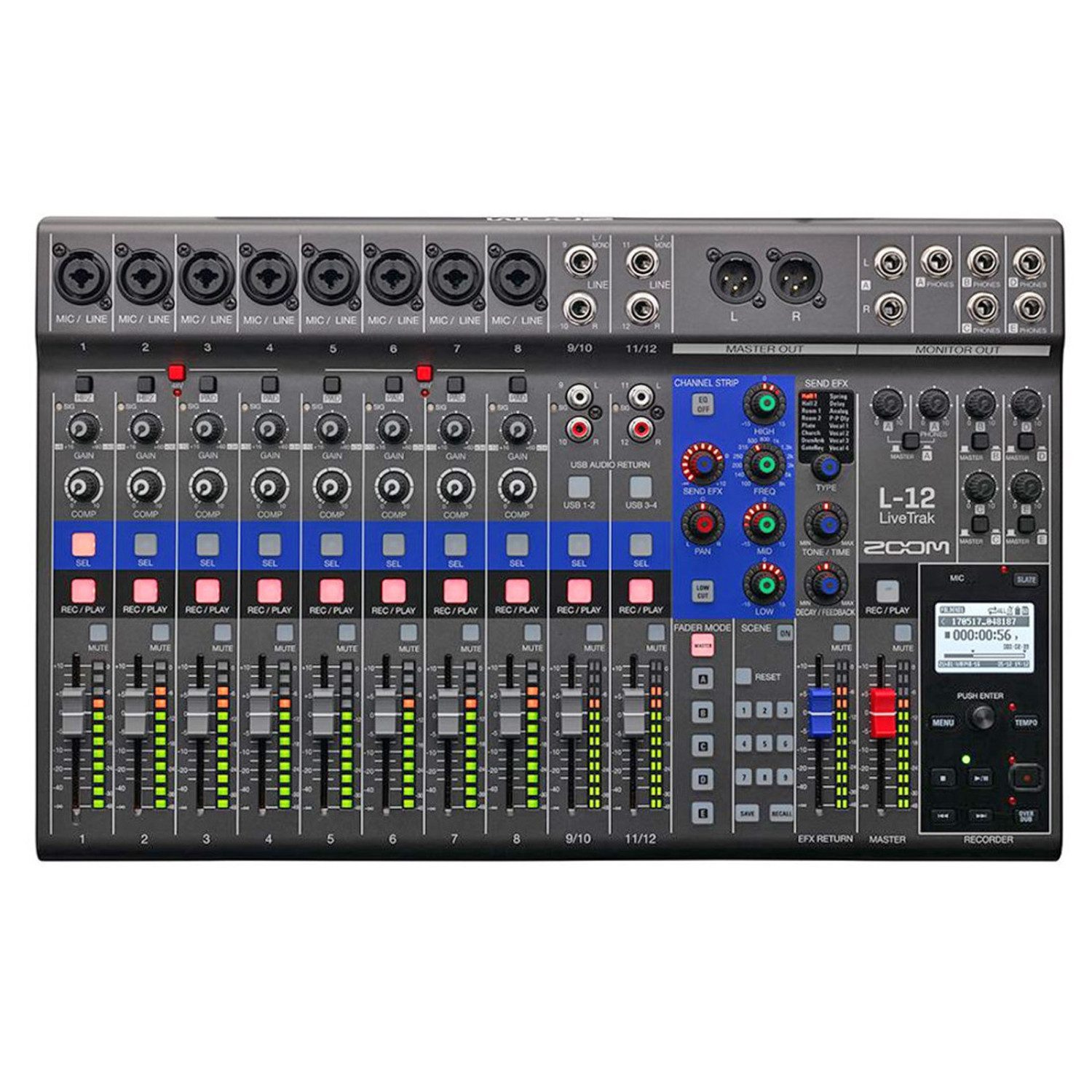 Zoom Audio Mischpult Zoom L-12 LiveTrak Digital Mischpult mit Kopfhörer, (Digitaler Mixer, Set mit Kopfhörer), Integriertes USB Audio-Interface