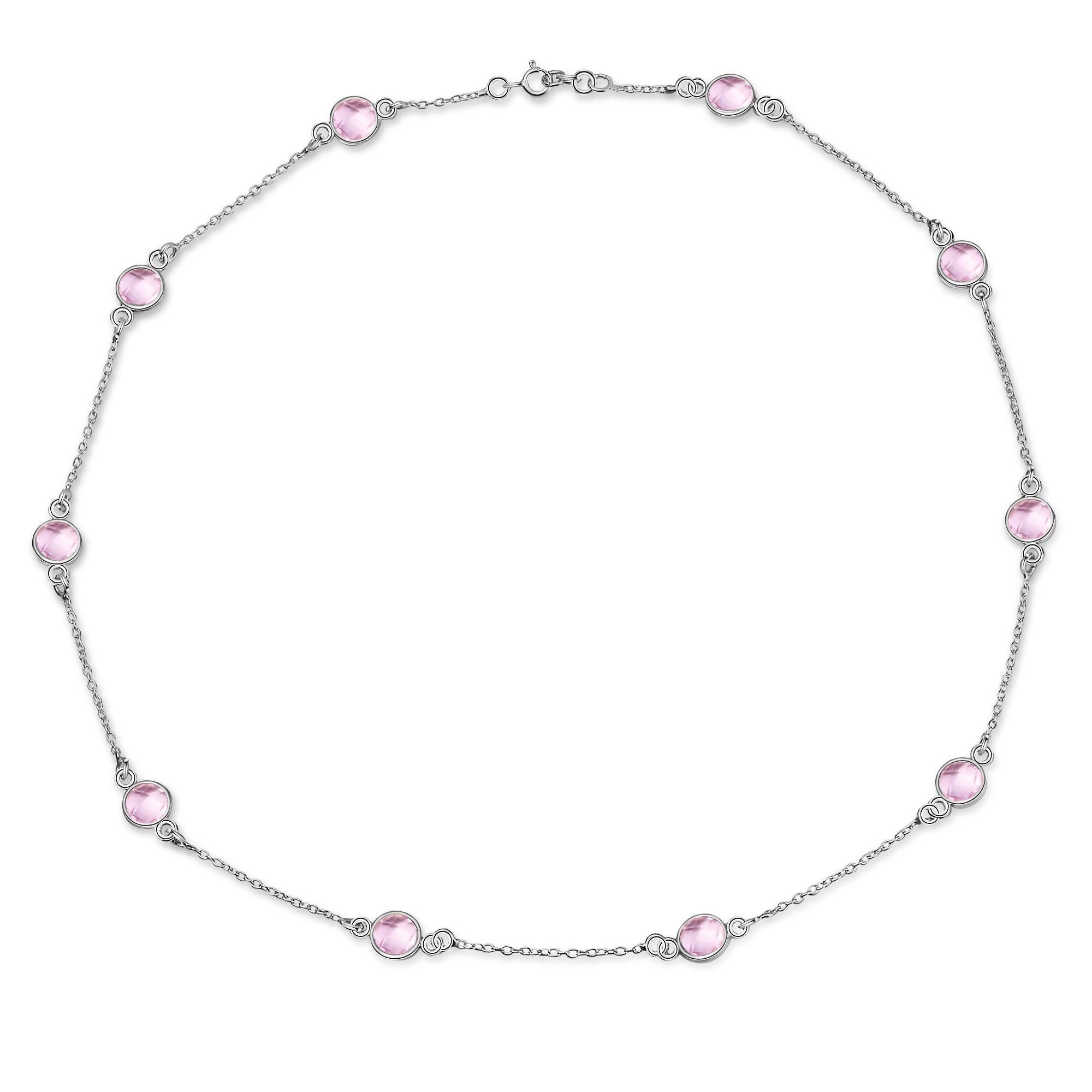 AILORIA Silberkette LAVANDE halskette pink quarz (1-tlg), 925 Sterling Silver mit 10 Edelsteinen silberfarben | Silberketten