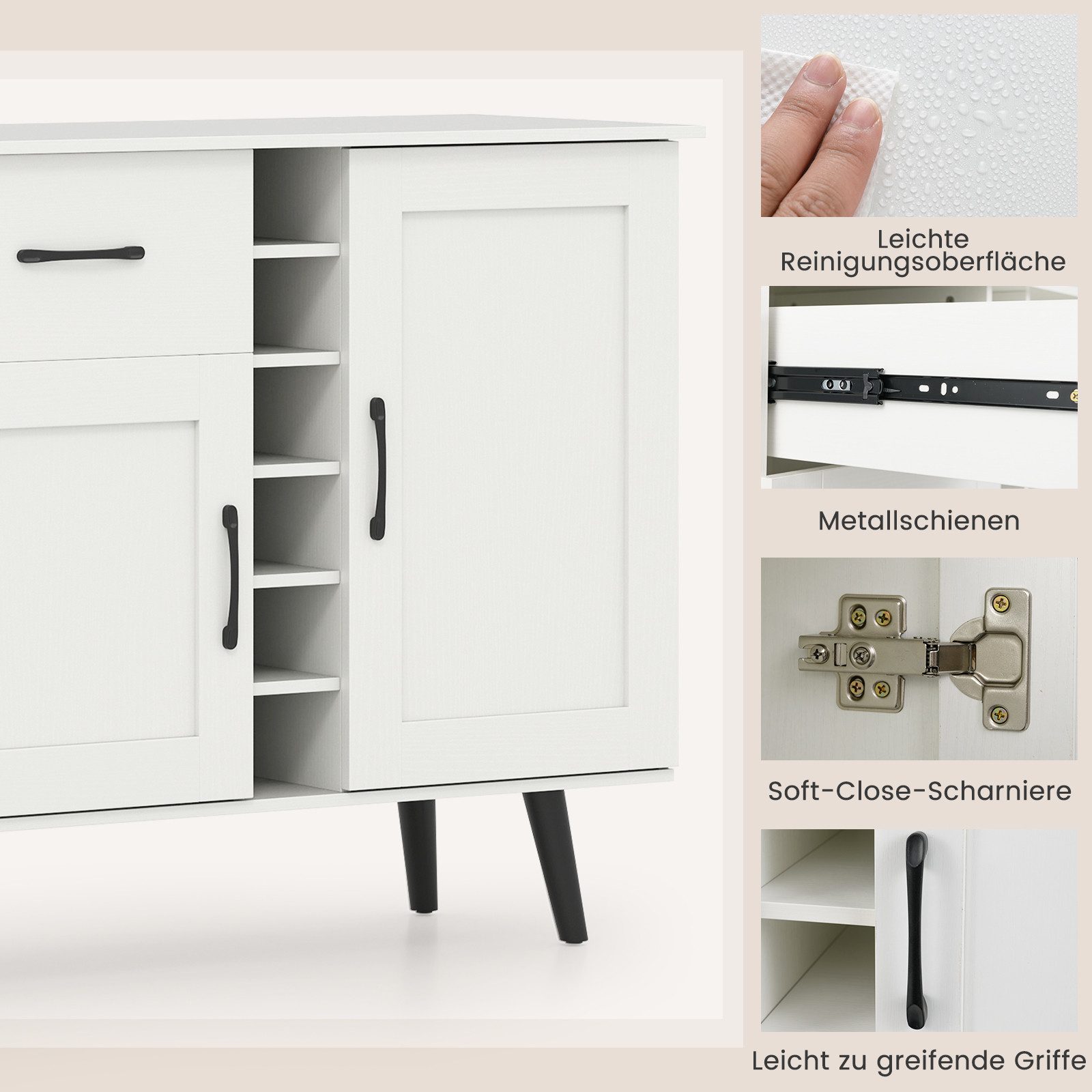 KOMFOTTEU Küchenbuffet Sideboard Weinschrank mit Schublade & 2 Türen