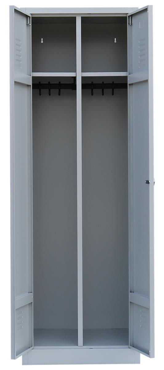 Steelboxx Türen: Lichtgrau/ 1800 Lüllmann® 7035 (1-St) x 3000 Garderobenschrank, RAL Korpus: schließend, montiert, Spind Feuerrot und Montage Komplett verschweißt 2 500 mittig Abteile RAL erforderlich keine