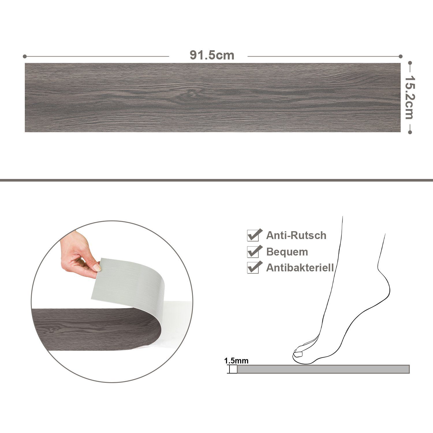 - «ca.1 selbstklebend Lospitch PVC 10 m²,selbstklebend,Oak, Night Oak m² Vinylboden Planke