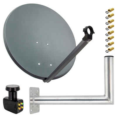 PremiumX SAT Anlage 80cm Antenne Quad LNB F-Stecker Wandhalter 45cm SAT-Antenne