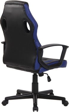 TPFLiving Gaming-Stuhl Glan mit bequemer Rückenlehne - höhenverstellbar und 360° drehbar (Schreibtischstuhl, Drehstuhl, Chefsessel, Konferenzstuhl), Gestell: Kunststoff schwarz - Kunstleder, Netzbezug schwarz/blau
