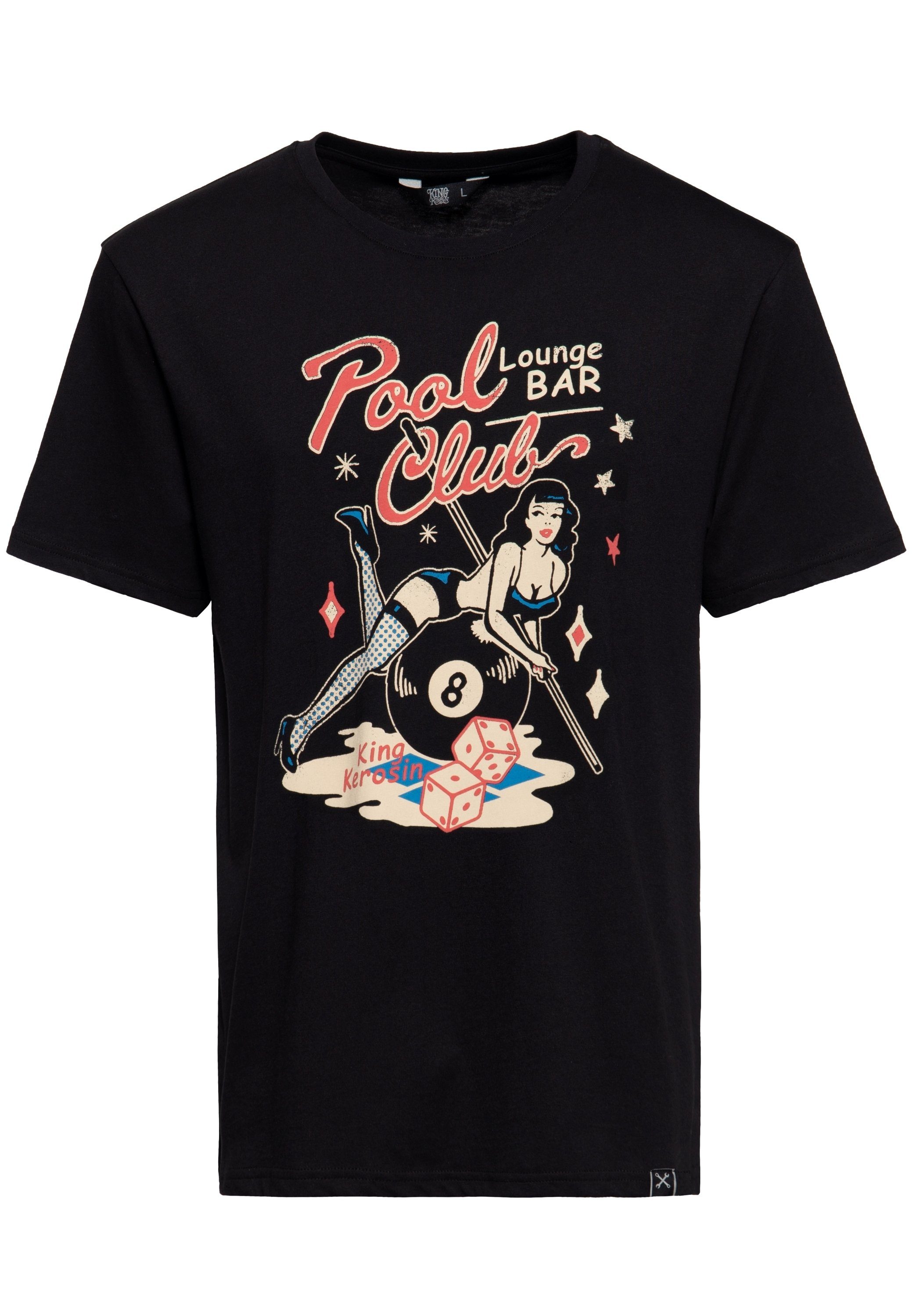 KingKerosin Print-Shirt Pool Club mit Pin-Up Artwork schwarz