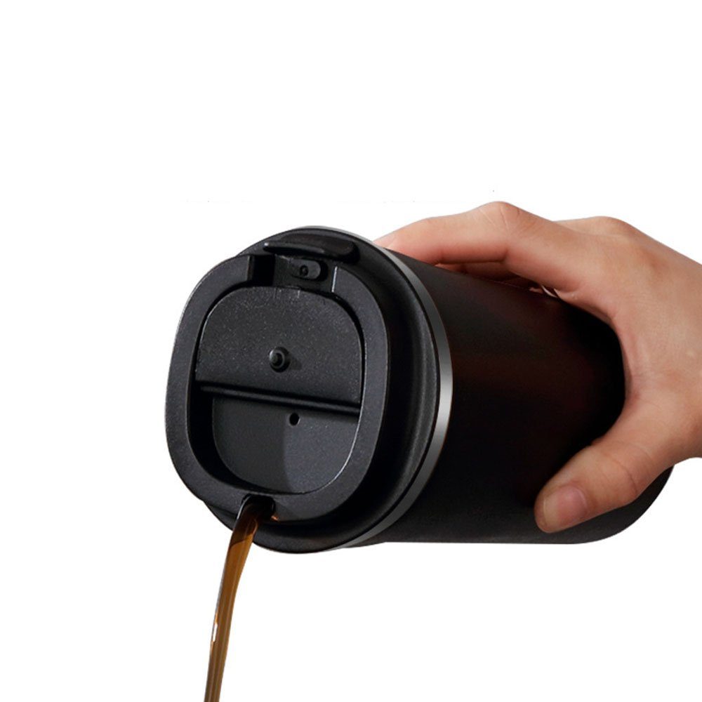 GelldG Thermobecher-Isolierbecher Deckel, Becher schwarz mit auslaufsicherem Kaffeebecher