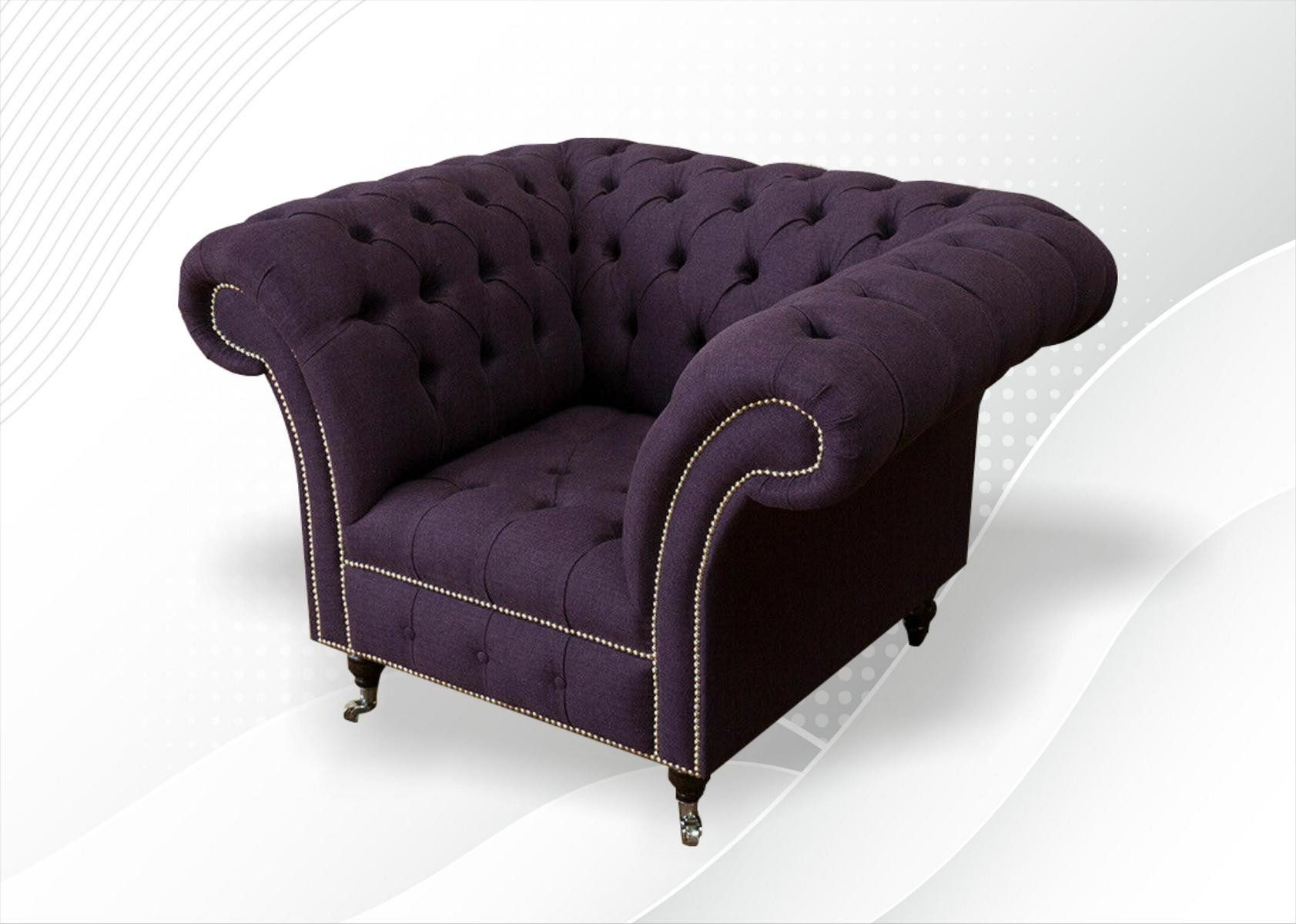 JVmoebel Chesterfield-Sessel Lila Violetter Lounge Sessel aus Stoff – Club Couch Sofas, Made in Europa